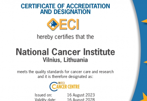 Nacionaliniam vėžio institutui įteiktas OECI sertifikatas