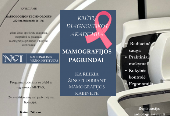 Krūtų diagnostikos akademija: mamografijos pagrindai, ką reikia žinoti dirbant mamografijos kabinete